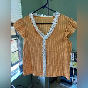 Tangerine Ruffle Cap Sleeve Blouse